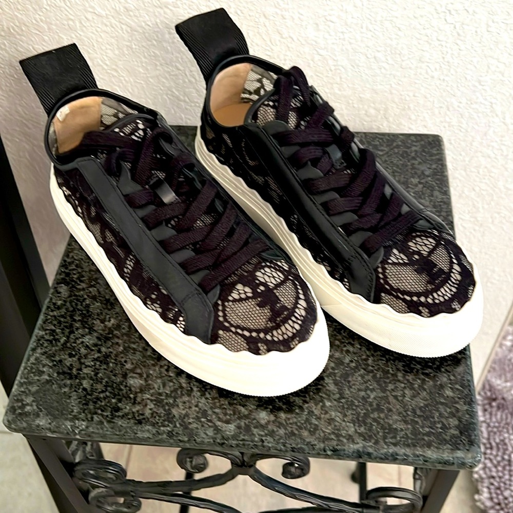 Chloe Black Lace Sneakers, EUC, Size 37